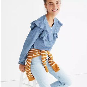 Madewell Chambray Ruffled Yoke Shirt (XS Like New)